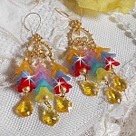 BO Garden Flowers mont&eacute;es avec des gouttes, perles rondes nacr&eacute;es en Cristal, fleurs lucites, perles en Verre sur crochets diamant&eacute;es en Gold Filled 14 carats