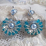 BO  Ode Bleu et Argent avec rocailles, perles rondes nacr&eacute;es en Cristal, perles en Verre et crochets en Argent 925