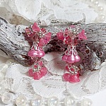 BO C&oelig;ur de Quartz cr&eacute;&eacute;es avec fleurs et perles, dormeuses laitons, perles Cristal Swarovski