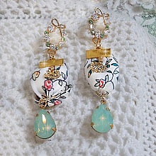 BO liberty de fleurs avec un ruban tissu, papillons et boucles d'oreilles zirconium en Plaqu&eacute; Or