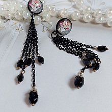 BO Ode Rose et Noire cr&eacute;&eacute;es avec poires facett&eacute;es, cabochons verres, puces et cha&icirc;ne m&eacute;tal 