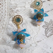 BO Saphir Scintillant mont&eacute;es avec perles potirons verre de boh&egrave;me, fleurs Frosted et Cristaux Swarovski