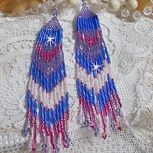 BO Constellation aux rocailles et tubes en Verre, toupies en cristal et crochets en Argent 925/1000 