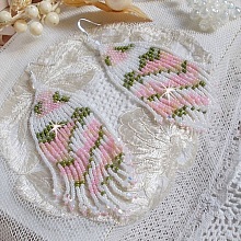 BO Matin Lumineux mont&eacute;es avec des rocailles, toupies en Cristal de Swarovski White Opale AB et dormeuses en argent 925/1000