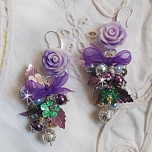 BO Bell'issim Violet et ivoire  avec des beaux Cristaux et perles semi-pr&eacute;cieuses
