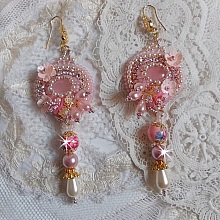 BO Quartzib'Elle brod&eacute;es avec deux Quartz rose  et de tr&egrave;s belles perles