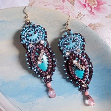 BO Na&Icirc;ade avec des cabochons en turquoise, des strass, des rocailles et du cuir vachette Camel
